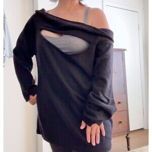 Vtg Marina Rinaldi Sweater XL Black 100% Cashmere Off Shoulder Italy 90s Y2K